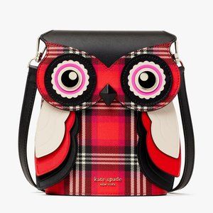 Kate Spade blinx Plaid Leather 3d owl crossbody Phone Clutch ~NWT~